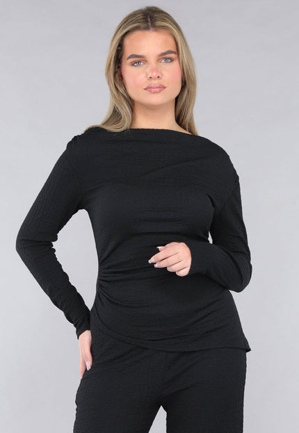 NEW190225 Zwarte Co Ord Set in Gesmokte Stof