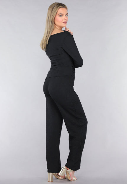NEW190225 Zwarte Co Ord Set in Gesmokte Stof