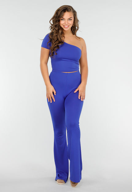 OP=OP.AV.09 Blauwe Stretch One Shoulder Top