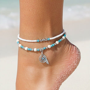 NEW190325 Dubbel Enkelbandje met Kralen en Dromenvanger Bedel