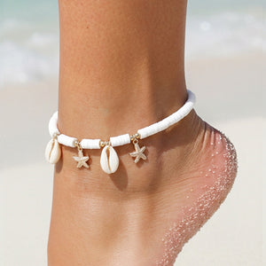 NEW190325 Enkelbandje met Katsuki Kralen en Kauri Schelpen