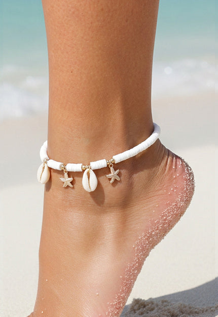 NEW190325 Enkelbandje met Katsuki Kralen en Kauri Schelpen