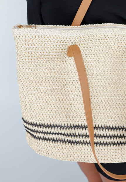 NEW190325 Gevlochten Shopper met Leren Hengsels