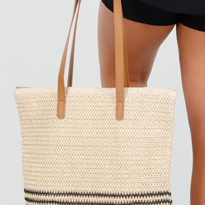 NEW190325 Gevlochten Shopper met Leren Hengsels