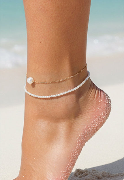 NEW190325 Goudkleurig Enkelbandje met Parels