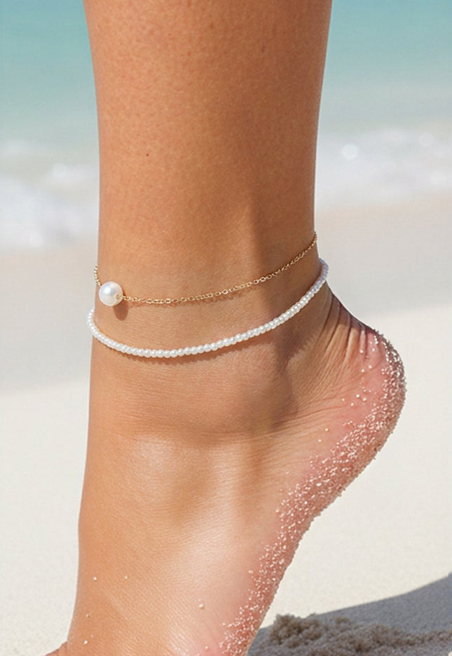 NEW190325 Goudkleurig Enkelbandje met Parels