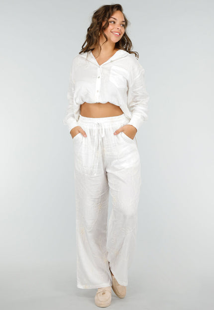 OP=OP.08.S Linnen Wit Tweedelig Setje met Geborduurde Blouse en Broek