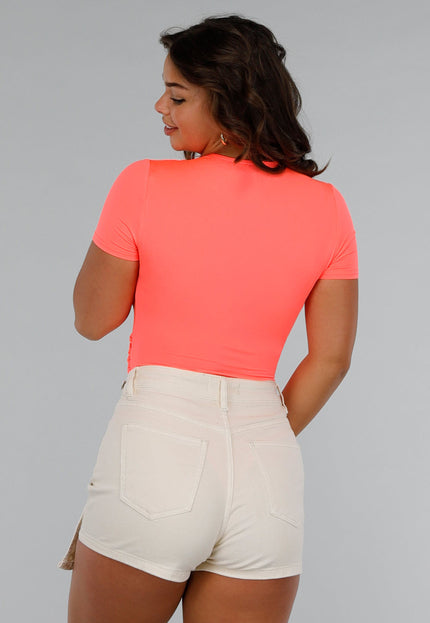 OP=OP.40.NL Neon Coral Twist Bodysuit