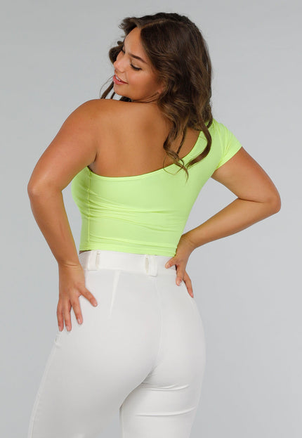 NEW190325 Neon Gele Stretch Crop Top