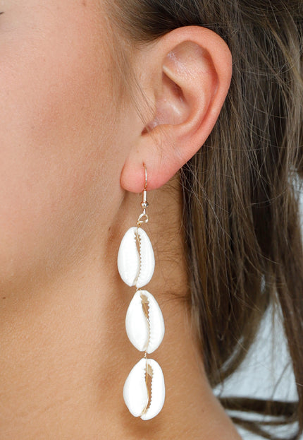 NEW190325 Oorhangers met Drie Witte Kauri Schelpjes