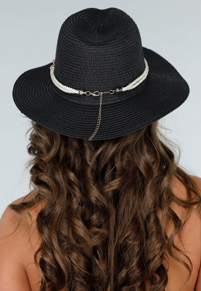 NEW190325 Strandhoed met Goud Detail in Zwart