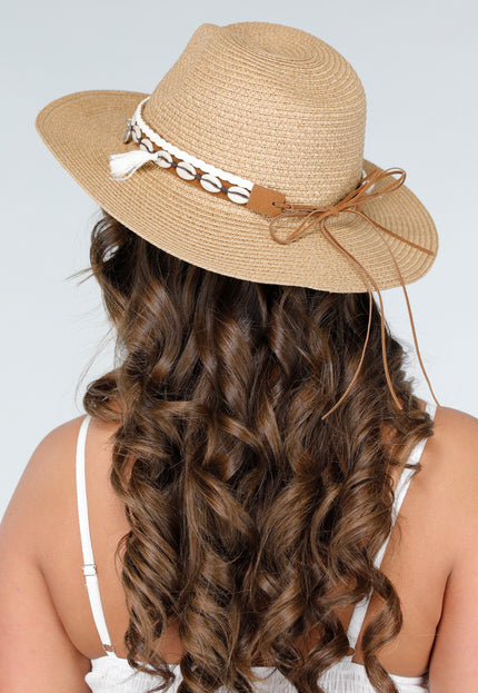 NEW190325 Taupe Strandhoed met Schelpjes