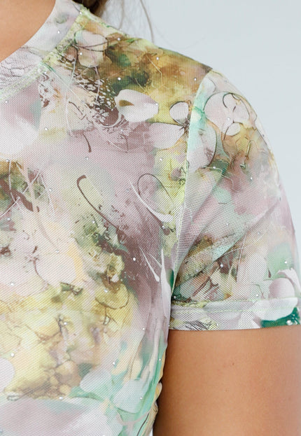 NEW190325 Transparante Bloemenprint Bodysuit met Korte Mouwen