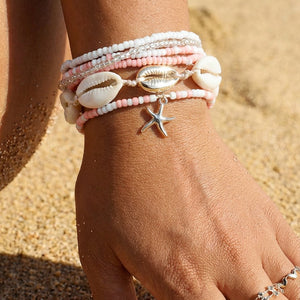 NEW190325 Wit/Roze Armbandenset met Schelpen