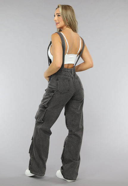 NEW1906 Grijze Wide Leg Cargo Tuinbroek