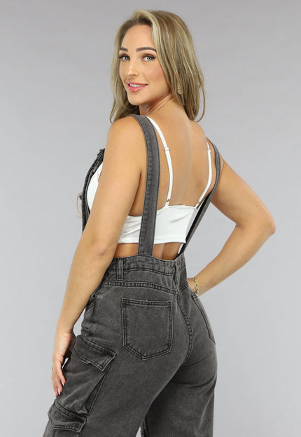 NEW1906 Grijze Wide Leg Cargo Tuinbroek