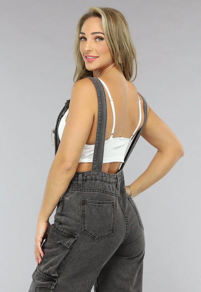 NEW1906 Grijze Wide Leg Cargo Tuinbroek