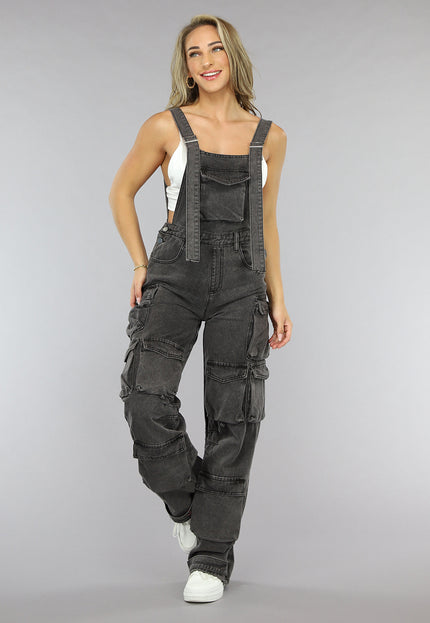 NEW1906 Grijze Wide Leg Cargo Tuinbroek