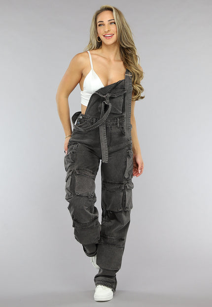 NEW1906 Grijze Wide Leg Cargo Tuinbroek