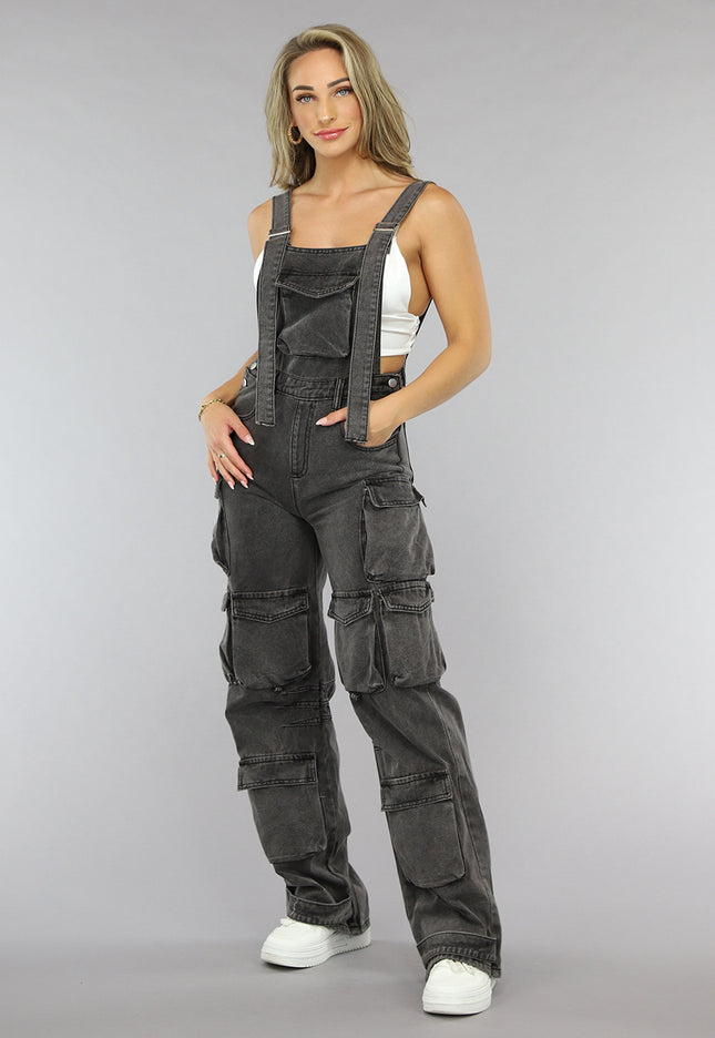 NEW1906 Grijze Wide Leg Cargo Tuinbroek