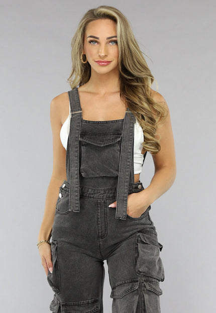 NEW1906 Grijze Wide Leg Cargo Tuinbroek