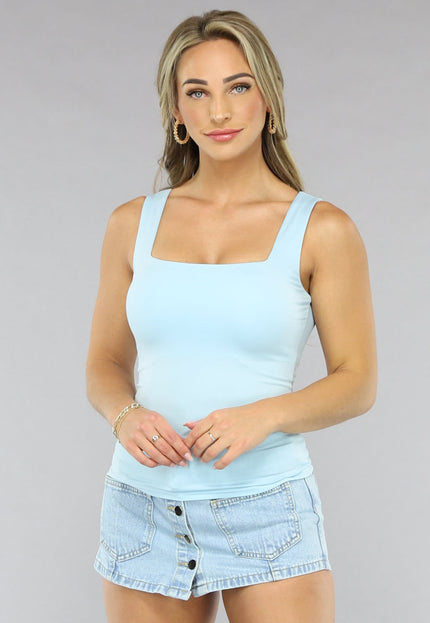 NEW1906 Lichtblauwe Top met Vierkante Hals