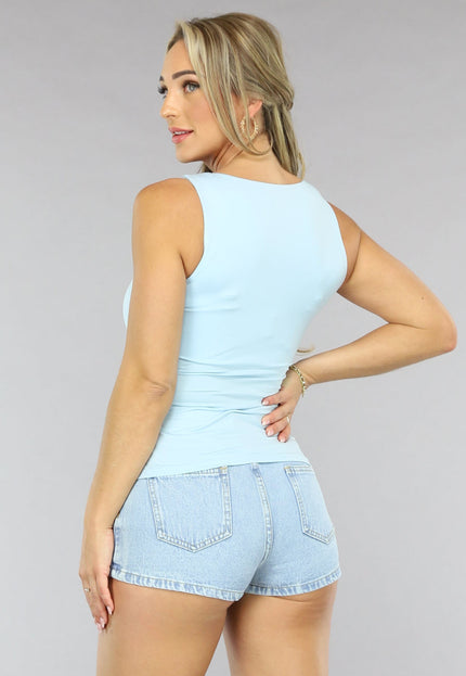 NEW1906 Lichtblauwe Top met Vierkante Hals