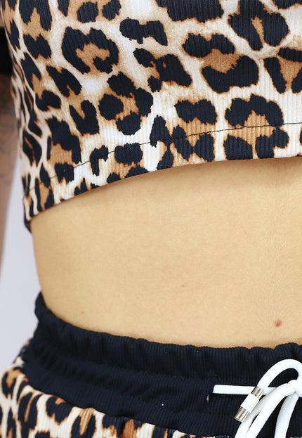 NEW1906 Rib Pyjama Set met Panterprint