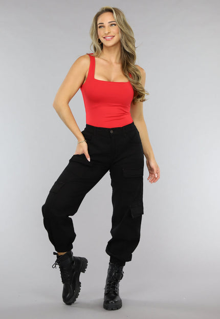 NEW1906 Rode Elastische Top met Vierkant Uitgesneden Hals