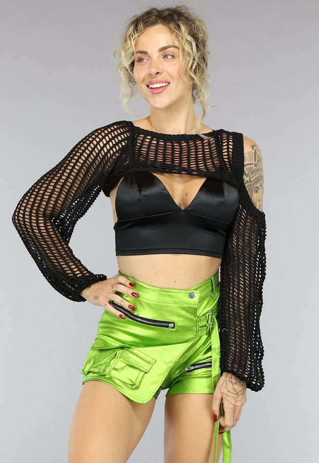 NEW1906 Zwarte Gehaakte Bolero met Cutout