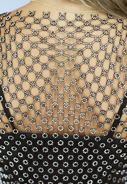 NEW1907 Fisnet Top met Strass Bloemen