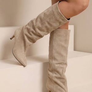 NEW190826 Beige Suèdelook Hoge Laarzen