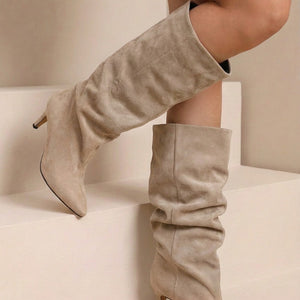 NEW190826 Beige Suèdelook Hoge Laarzen