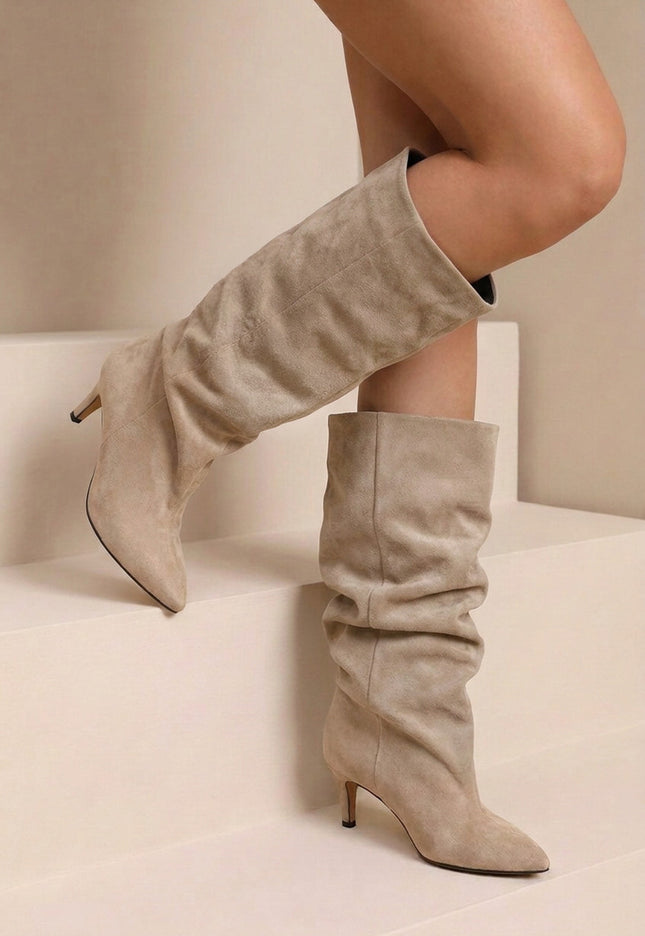 NEW190826 Beige Suèdelook Hoge Laarzen