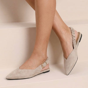 NEW190826 Beige Suèdelook Slingback Muiltjes met Punt