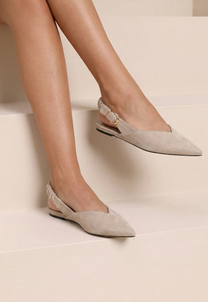 NEW190826 Beige Suèdelook Slingback Muiltjes met Punt