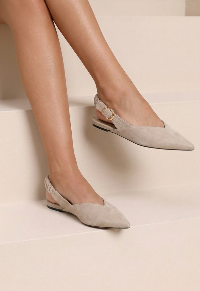 NEW190826 Beige Suèdelook Slingback Muiltjes met Punt