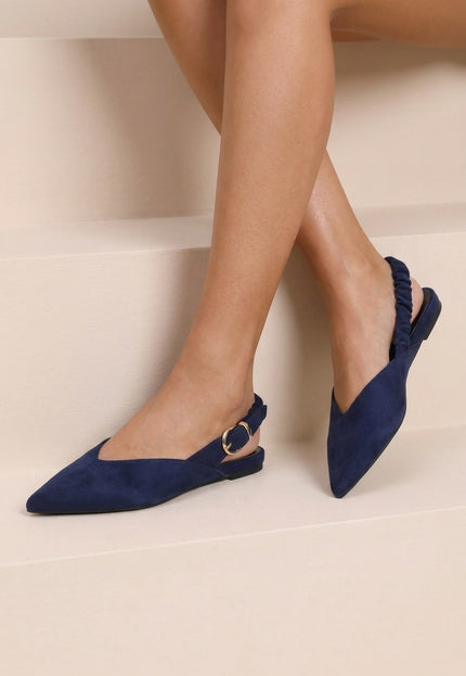 NEW190826 Blauwe Suèdelook Slingback Muiltjes