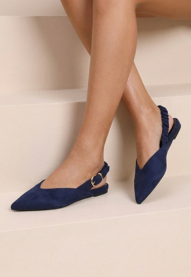 NEW190826 Blauwe Suèdelook Slingback Muiltjes