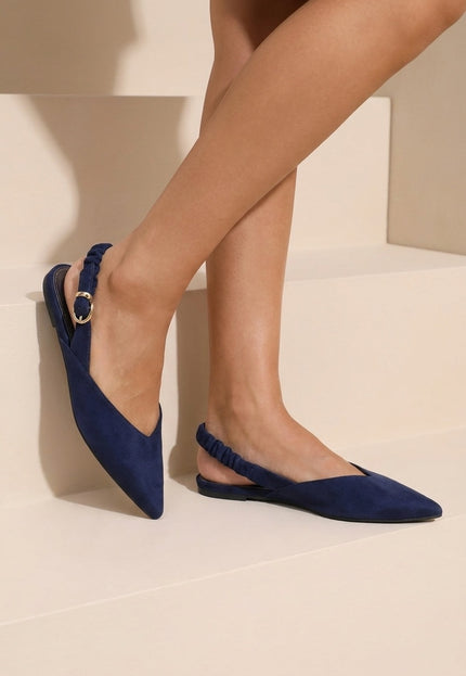 NEW190826 Blauwe Suèdelook Slingback Muiltjes