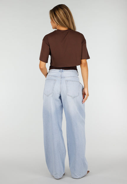 NEW190826 Bruine Crop Top met Kanten Taille