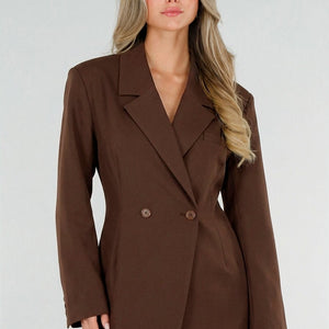 NEW190826 Bruine Double Breasted Blazer