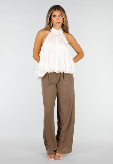 NEW190826 Champagne Plissé Halter Top met Open Rug