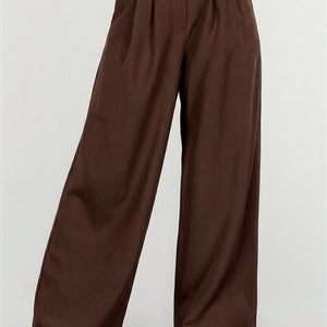 NEW190826 Donkerbruine Petite Pantalon met Wijde Pijpen