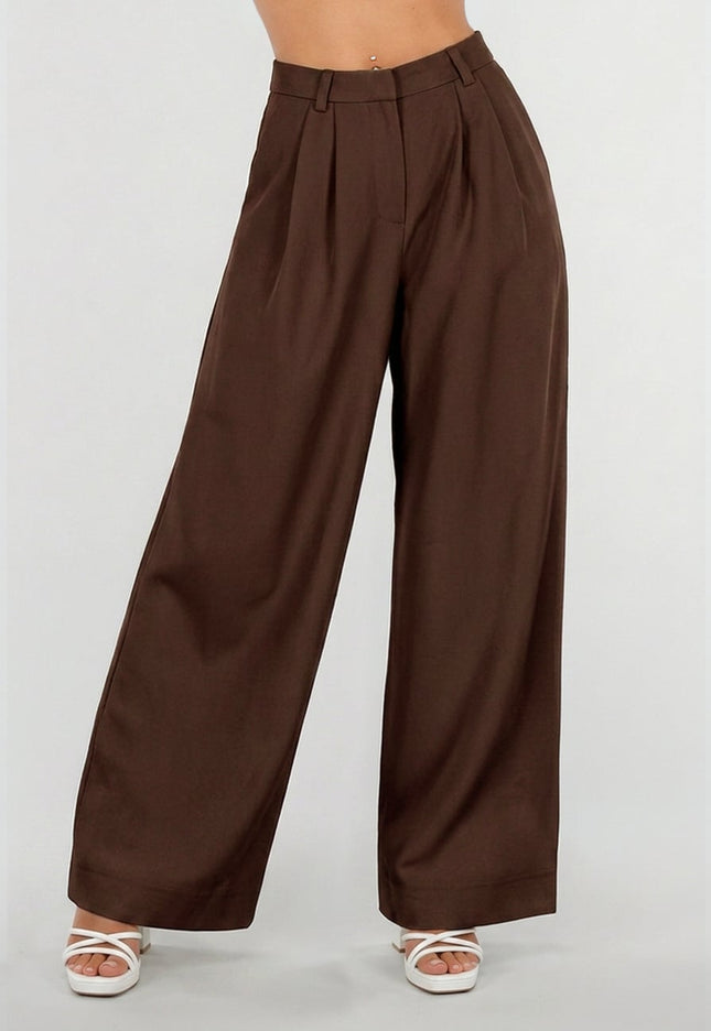 NEW190826 Donkerbruine Petite Pantalon met Wijde Pijpen