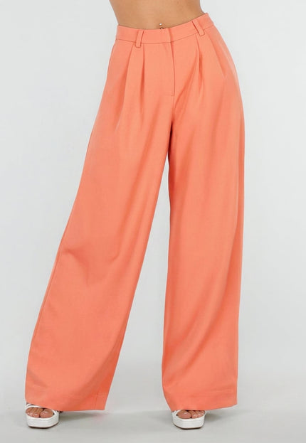 NEW190826 Koraalkleurige Wide Leg Broek