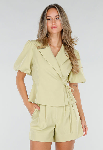 NEW190826 Pistache Blazer met Korte Pofmouwen