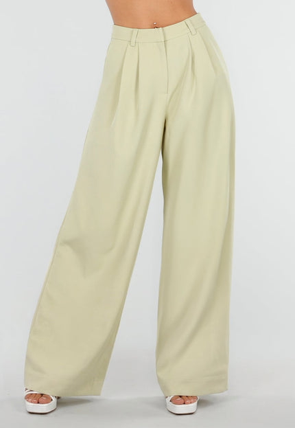 NEW190826 Pistachegroene Wide Leg Broek