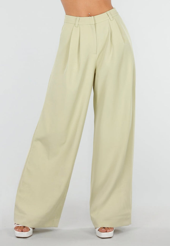 NEW190826 Pistachegroene Wide Leg Broek