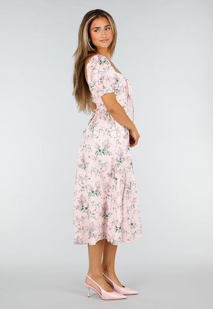 NEW190826 Roze Midi Jurk met Bloemenprint